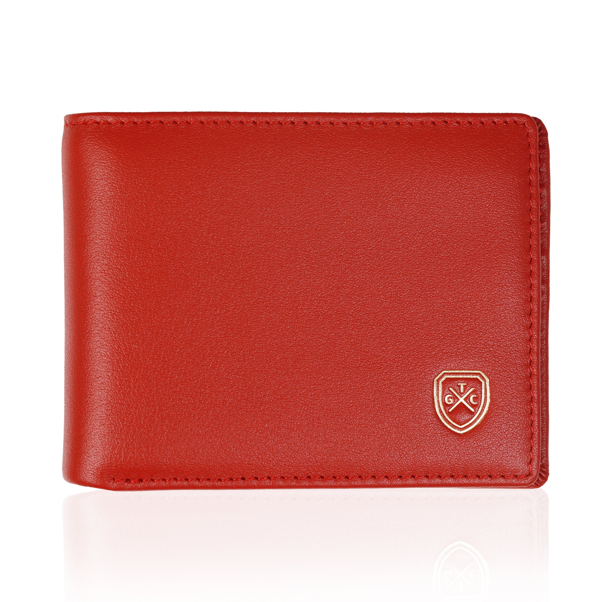 Red & Green Full-Grain Leather Billfold Wallet