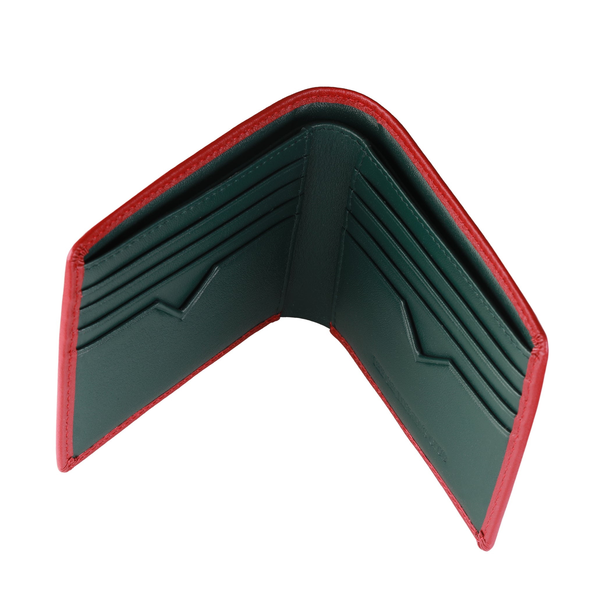 Red & Green Full-Grain Leather Billfold Wallet